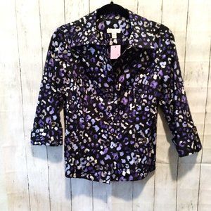 EUC Charter Club Jacket Purple Black Animal Print Stretch Blazer Women's Small